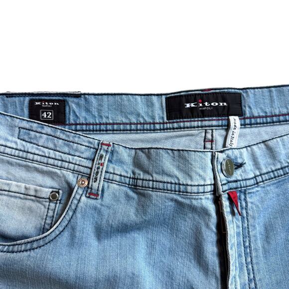 Kiton Jeans Mens 42 40x30 Napoli Light Blue Stretch Zipper Italian Designer - Picture 2 of 10